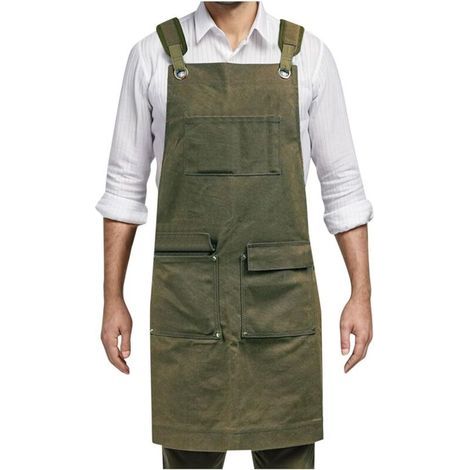 Tablier de jardinage et de menuiserie pour hommes et femmes, en toile, avec poches à outils, robuste, idéal pour les travaux de charpenterie, le barbecue et les barbecues. (1/5)