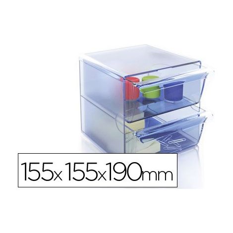 Archicubo archivo 2000 2 cajones organizador modular plastico azul transparente 155x155x190 mm