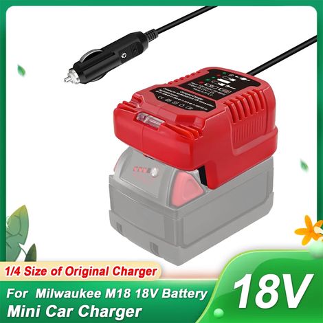 Chargeur De Voiture Mini Pour Batterie 18 V - Entrée Allume-Cigare - Courant De Charge 2 A - Compatible Milwaukee M18 Et Makita 18 V - 1 Pièce (1/5)
