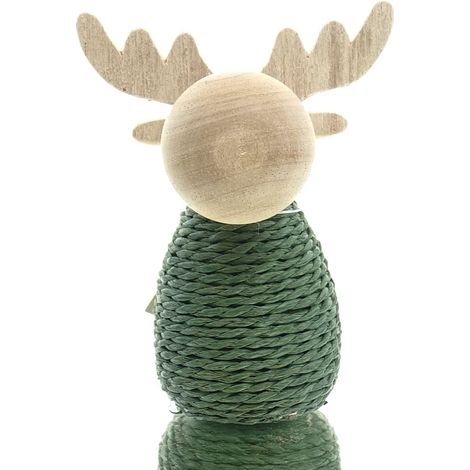 SCHEULEN Weihnachtsdeko Elch Natur mit grüner Kordel umwickelt 10 cm - Holz (1/3)