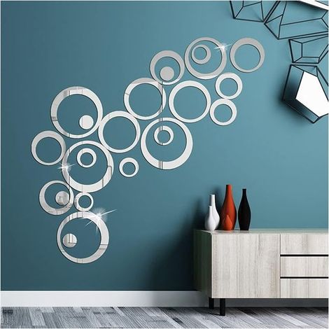 24 pegatinas de pared de espejo circular acrílico, adhesivos decorativos de pared de espejo redondo, espejos adhesivos de pared acrílicos plateados, adhesivo de pared de espejo circular para interiore (1/5)