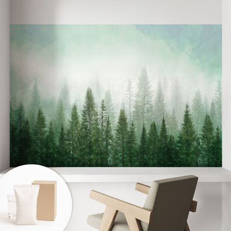 Papier peint intissé avec imprimé installation simple qualité excellente sans désordre - Colle incluse gratuite Loup dans la forêt 104x70 cm (1/5)