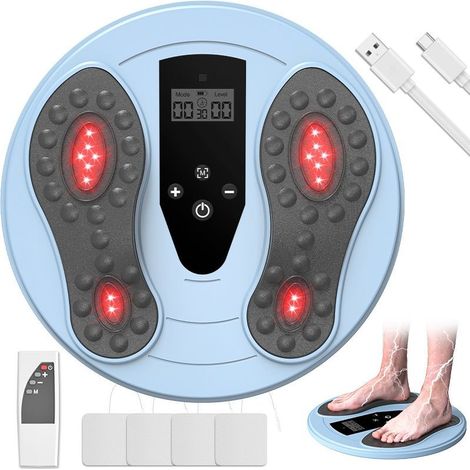 Estimulador circulatorio recargable, circulación sanguínea en las piernas, terapia de luz roja + EMS + TENS, doble efecto: estimula la circulación sanguínea y alivia el dolor, azul