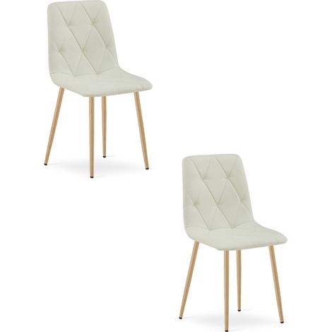 Set di 2 sedie Libra in tessuto beige e gambe effetto legno (1/5)
