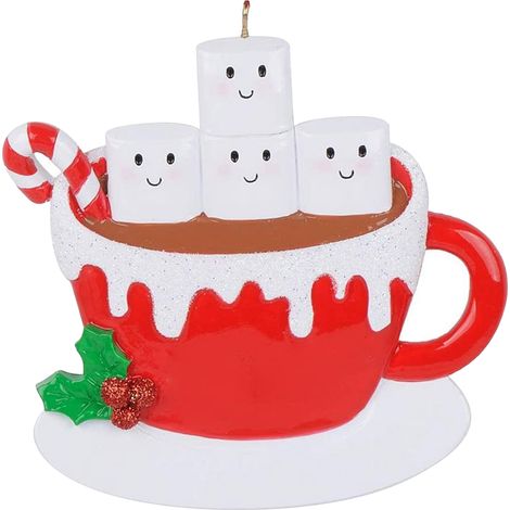 Neue Weihnachtsdekoration aus Kunstharz (4er-Set) in Form einer Kaffeetasse, ideal zum Schmücken von Weihnachtsbäumen und zum Basteln von DIY-Anhängern. (1/2)