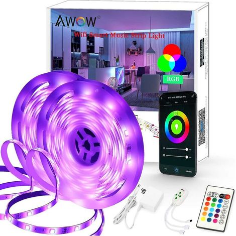 Bande lumineuse Wifi Music Strip Lights 32.8ft 10m avec télécommande IR Kit de bandes lumineuses RVB à changement de couleur flexible pour la maison, la chambre, la cuisine, la décoration de bricolage (1/5)