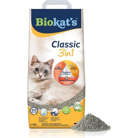 Classic 3in1 sans parfum - Litière pour chats agglomérante avec grains de 3 tailles différentes - 1 sac (1 à 10 l) (1/5)