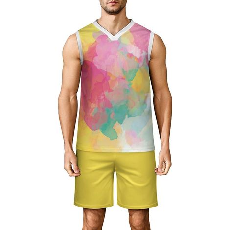 Men's Basketball Set, Adult Basketball Jersey, Sleeveless V-Neck Sports Outfit, Tank Top and Shorts for Fitness, Match, Training (1/5)