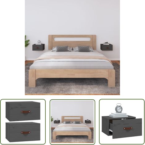 The Living Store Wand-Nachttische 2 Stk. Grau 40x29,5x22 cm - Wand-Nachttisch - Kiefernholz Möbel - Grau - Wohnzimmer Dekoration - Schlafzimmer Einrichtung (1/5)