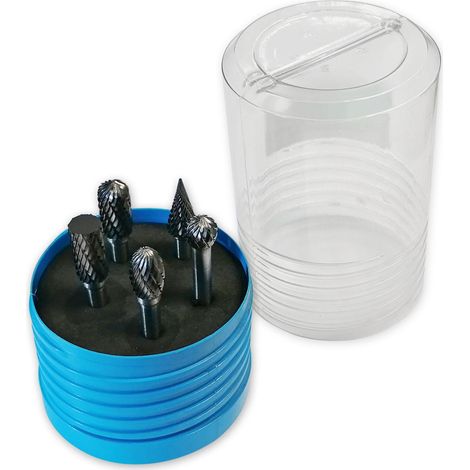 Oc-Pro – Coffret de 5 fraises limes carbure de tungstène – Diamètre tige 6mm – Pour mini-meuleuses pneumatiques – Vitesse max 22000 t/mn