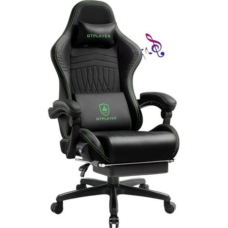Chaise gaming ergonomique en cuir PU avec haut-parleurs Bluetooth – Accoudoirs synchronisés – Coussin lombaire – Siège pivotant confortable (1/5)