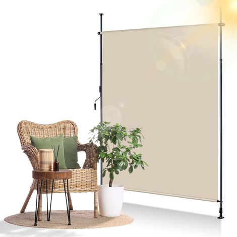 Jiubiaz Toldo vertical enrollable para exteriores Protección 150 x 270 cm anti-UV Toldo para exteriores con barras telescópicas sin taladrar Beige