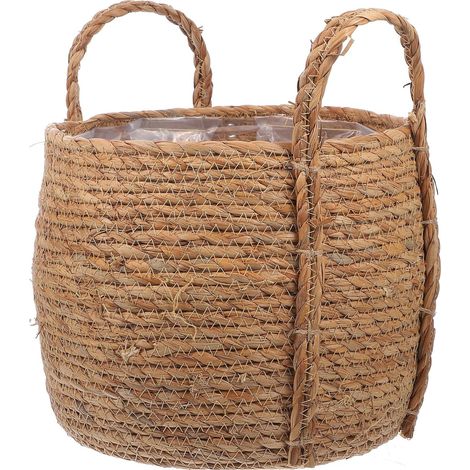 Panier Tressé en Herbe Marine Petit Jardinière à Plantes Multifonction Panier de Rangement Décoratif Poignée Naturel pour Maison et Bureau Pratique (1/5)