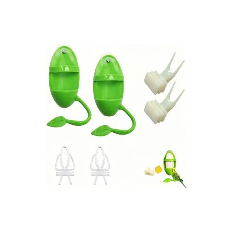 Lot de 2 x 2 Pièces Boîte Alimentation à Os de Seiche pour Oiseau, Gamelle Fruits Légumes, Support Perchoir, Fourchette et Pince à Légumes (1/5)