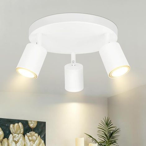 Three-Light Ceiling Spotlight, White Metal, Flexible Rotation, GU10 Socket, Living Room/Hallway (1/5)