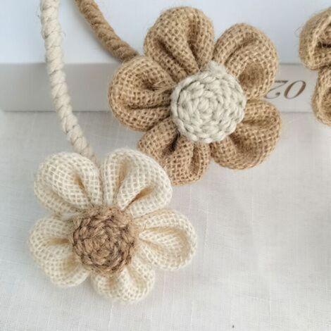 set of handmade rope curtain ties for home office decoration, flower, twist, 1 white heart, coffee, one white