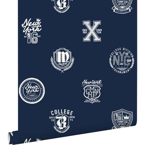 papier peint emblèmes scolaires bleu foncé - ESTAhome (1/5)