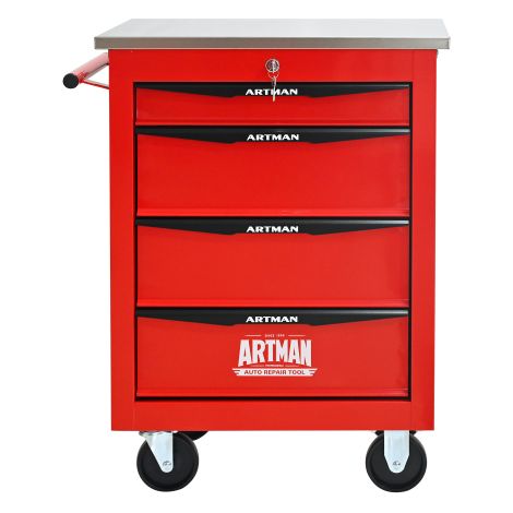 4 Schubladen Multifunktional Werkzeugwagen mit Rädern, Metall-Roll-Werkzeugwagenlager für Garage Workshop Warehouse Reparaturwerkstatt-mit Edelstahldach-Rot & Schwarz(RED&BLACK) (1/5)