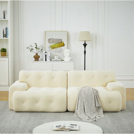 Divano 2 posti oversize curvo senza montaggio 224 x 104 x 66 cm tessuto beige REDOM (1/5)