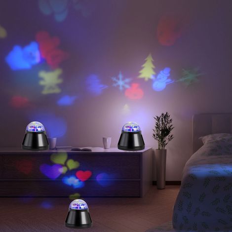 Lampada da tavolo, lampada da camera, lampada per bambini con motivi colorati, luce di proiezione, decorativa, nero, LED 4W, PxH 10x10,5 cm, set di 3