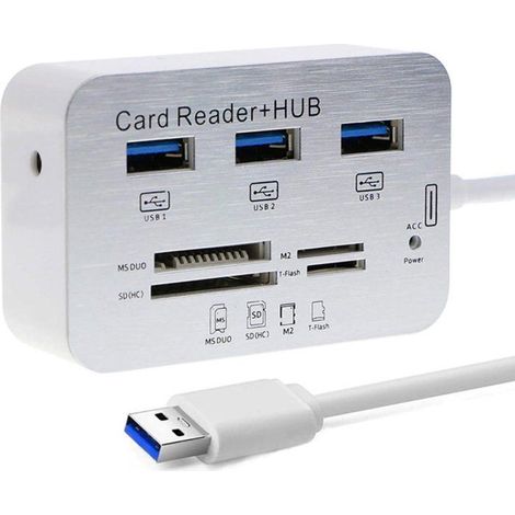 Hub USB 3.0 avec 3 Ports et Lecteur de Cartes, Compatible SD/TF/Micro SD, Transfert Rapide et Compact (1/5)