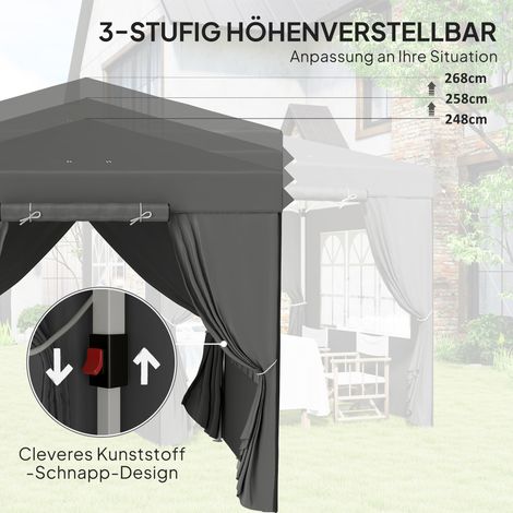 2,5 x 2,5 m Pop-up-Gazebo avec parois latérales et sac de transport, UPF50+ tonnelle de jardin réglable en hauteur, gris foncé (1/5)