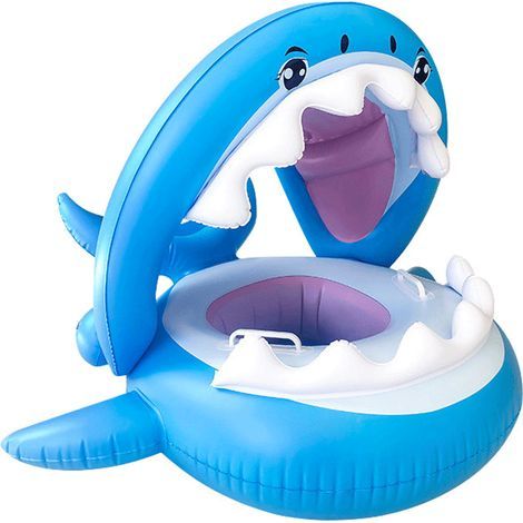 Baby-Pool-Schwimmhilfe aus PVC für Kleinkinder mit aufblasbarem Sonnendach, Hai-Motiv, für Kinder von 6-36 Monaten (1/5)