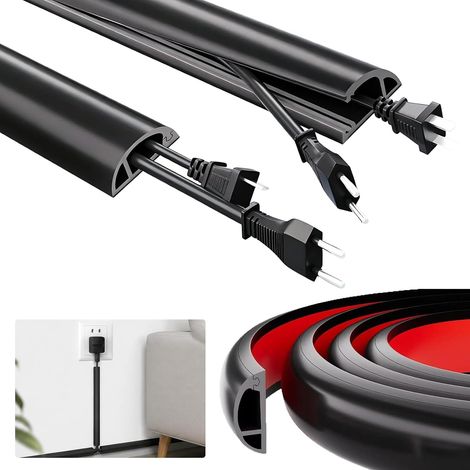 Goulotte Passe Cable Mural, 2m Cache Cable Flexible, Demi-Rond Passe Câble Sol Auto-adhésif, Goulotte Electrique pour Maison Bureau Protection des Fils Electriques et Prévention Trébuchement, Noir (1/5)