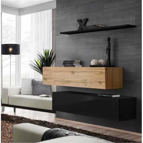Commode - Switch SB II - 2 bancs TV - 1 étagère - Bois et noir - Modèle 1 - Livraison gratuite