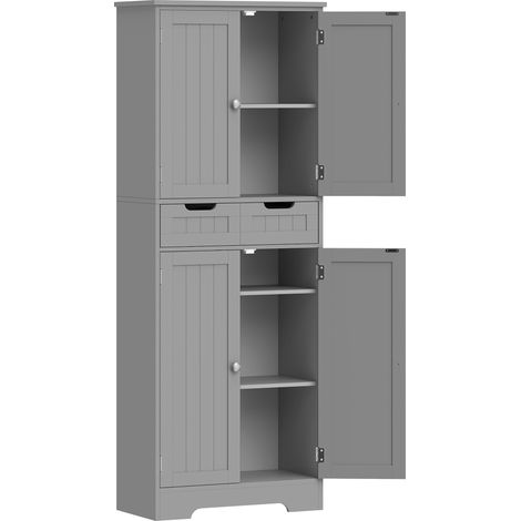 Meuble salle de bain gris 60x30x160 cm avec tiroir, armoire à portes battantes et tablette ajustable (1/5)