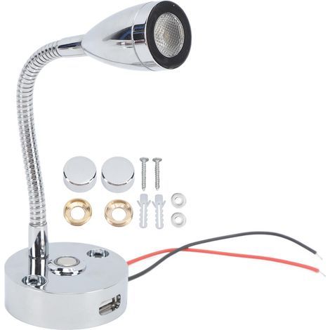 Lampe de lecture LED chromée, lampe de chevet intérieure pour bateau yacht USB 3 couleurs réglables, toucher, DC12 à 24V (1/5)