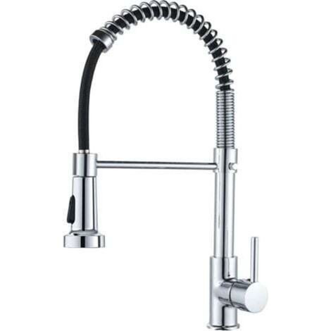 Brass single-handle spring-loaded kitchen faucet with pull-out spray head, kitchen sink mixer tap, Chrome