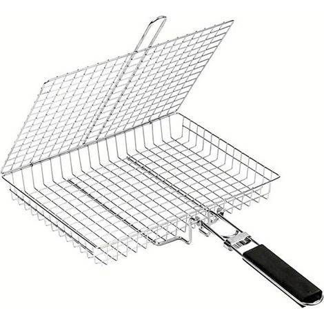 Plaque à griller en acier inoxydable profonde, pliable et portable avec poignée amovible – idéale pour poissons, légumes, crevettes et steaks (1/5)