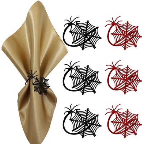 Ronds de serviette Halloween (12 pièces) - Motif toile d'araignée - Anneaux de serviette modernes et raffinés en strass - Style 3 (1/4)