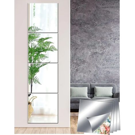 Lot de quatre miroirs muraux autocollants trente sur trente centimètres carreaux de miroir à coller pour mur et porte