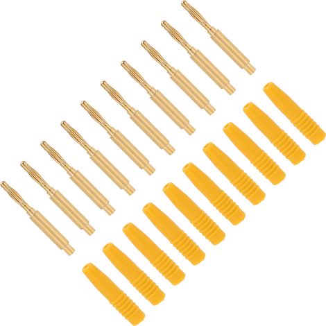 Lot de 10 fiches bananes, connecteurs mâles plaqués or de 2 mm, fiches métalliques isolées avec coque extérieure, adaptées aux équipements de test, jaunes. (1/5)