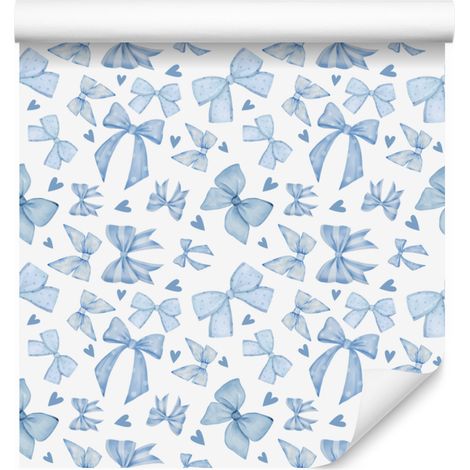 Papier peint style Coquette blanc et bleu azur pour salon et chambre 50x1000 cm (1/5)