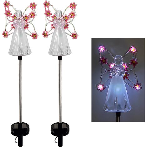 Set mit 2 LED-Solarleuchten in Engelform, Solarleuchten für den Garten, Gartendekoration im Freien, wasserdichte Solarleuchten für Halloween und Weihnachten