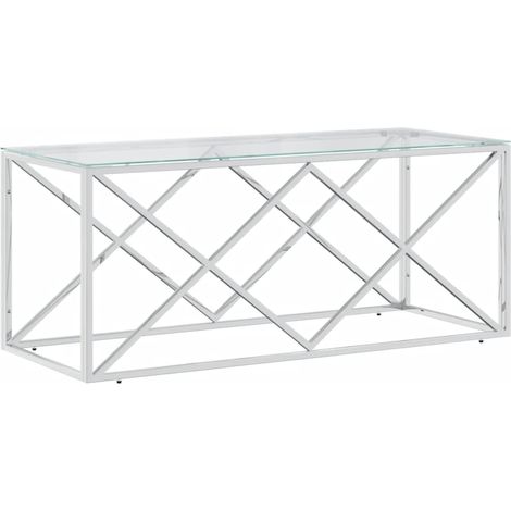 Mesa de centro de diseño moderno 110x45x45 cm acero inoxidable y cristal templado DEC036974