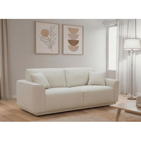 Canapé 3 places en velours chiné beige CARLOTA