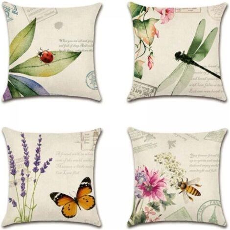 Lot de 4 45x45 Insectes et Plantes Motif Canapé Taie d'oreiller pour Patio Jardin Salon Chambre Décoration (1/5)