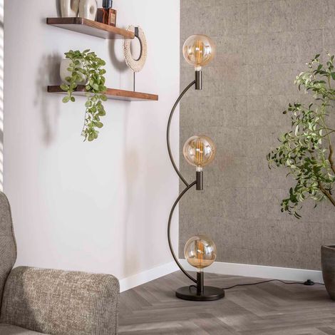 Lampadaire 3 ampoules 35x30x160 cm en verre et métal bronze