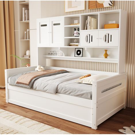 Letto singolo 90/200 cm bianco con vano idraulico e contenitore sopra testata (1/5)
