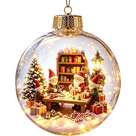 Boule à neige lumineuse en acrylique transparent, décoration de Noël à suspendre au sapin, motif animaux : hérisson, pingouin, panda et mouton. (1/5)
