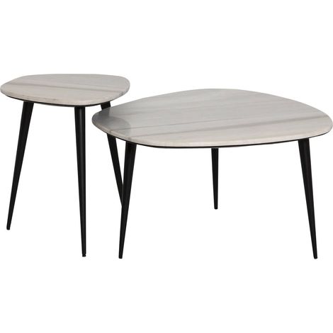 Made In Meubles – Table basse gigogne en marbre blanc – 51x70x70 cm – Métal élégant – Optimise l'espace avec style moderne (1/5)