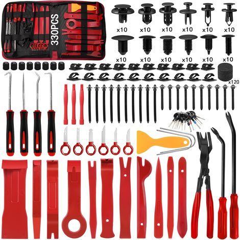330 PCS Car Removal Tools, Auto Trim Removal Tool for Panel, Car Radio Removal Tool, Interior Trim Tools with Rivet Clips, Plastic Dashboard (Red) (1/5)