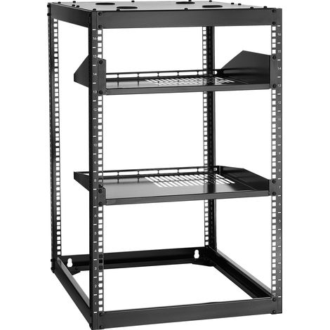 Rack de Serveur à Cadre Ouvert 16U Support de Réseau Autoportant ou Mural, Profondeur 585 mm, avec Étagères Ventilées, Matériel de Montage, pour Équipements Réseau Informatique et Audiovisuel (1/5)