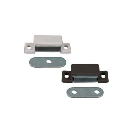 CRICCHETTO MAGNETICO RETTANGOLARE NORMALE- - mm.48x18x13h., 2 fori, in plastica bianco - 150 pezzi