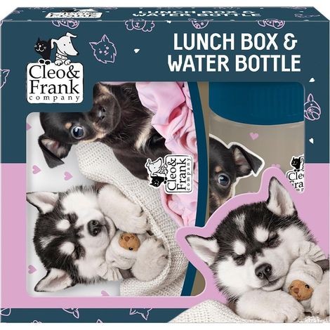 Set DERFORM Lunchbox + Borraccia per Bambini, Cani Cleo e Frank