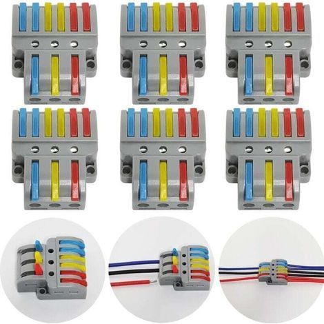 Terminali di connessione, 6 connettori elettrici con leva di azionamento, terminali di connessione elettrica automatici compatti, 3 ingressi 6 uscite, con viti di montaggio (1/4)